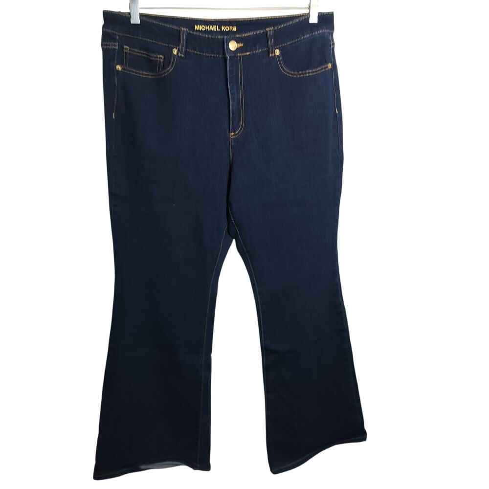 5102) Michael Kors Women Darkwash Hi Rise Selma Flare Jeans Size 14 ( 34/29)